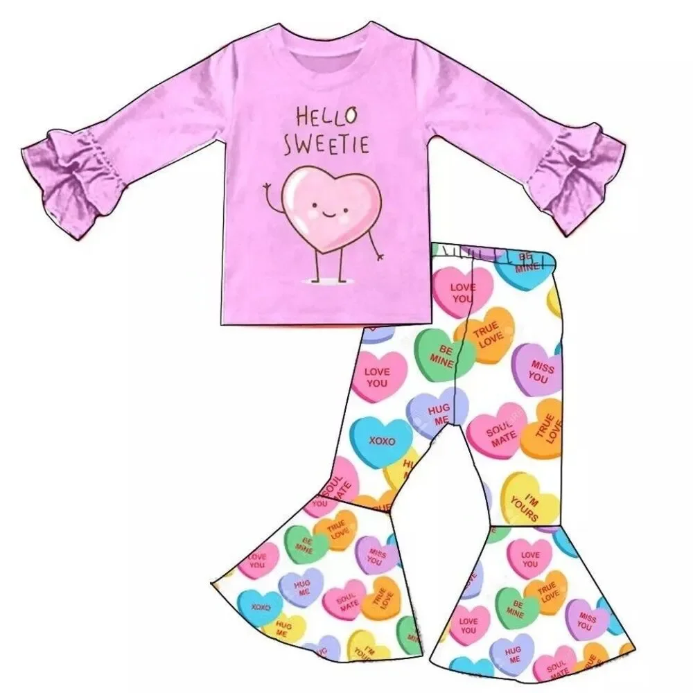 Los Angeles Boutique Girl 2 Piece Outfit Set Valentines Heart HELLO SWEETIE 2T